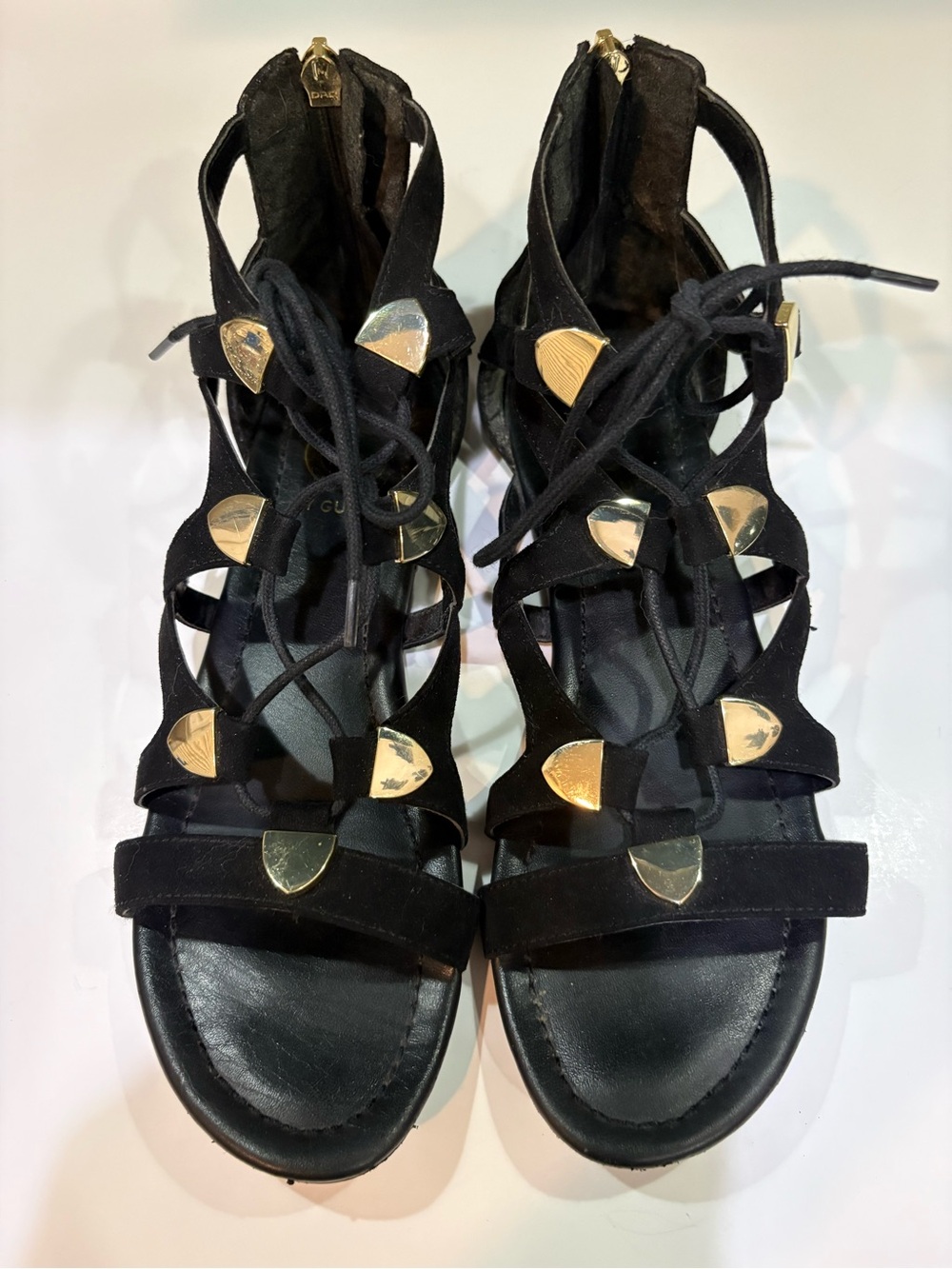 GUESS Lace-Up Gladiator Sandals with Gold Accents - Picture 9 of 10